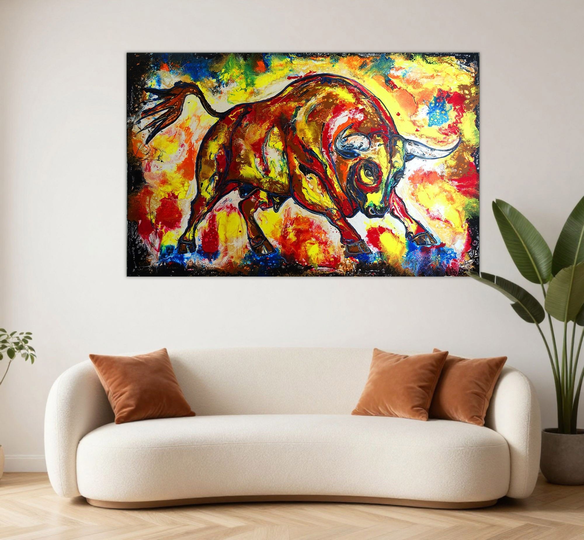 Gordito 26 - Handgemaltes Stier Bild Fluid Art, Stiergemälde XXL 150x100 