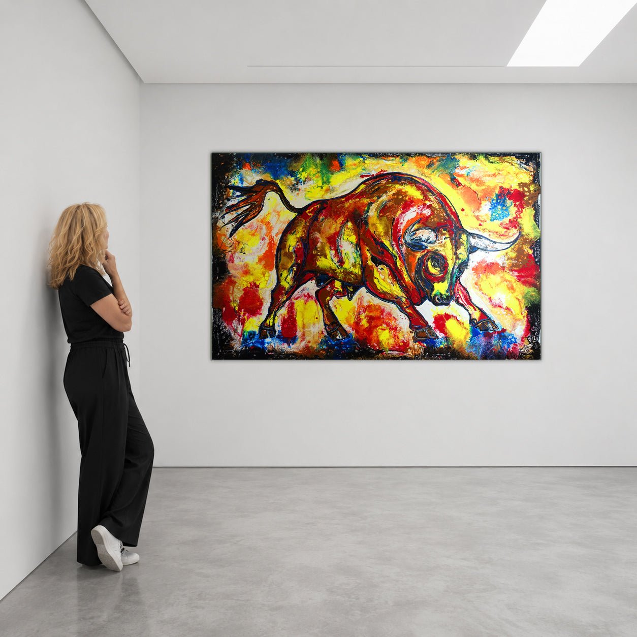 Handgemaltes Stier Bild Fluid Art, Stiergemälde XXL 150x100cm