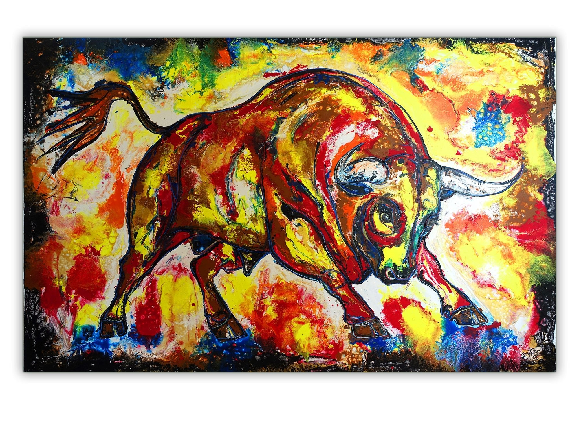 Gordito 26 - Handgemaltes Stier Bild Fluid Art, Stiergemälde XXL