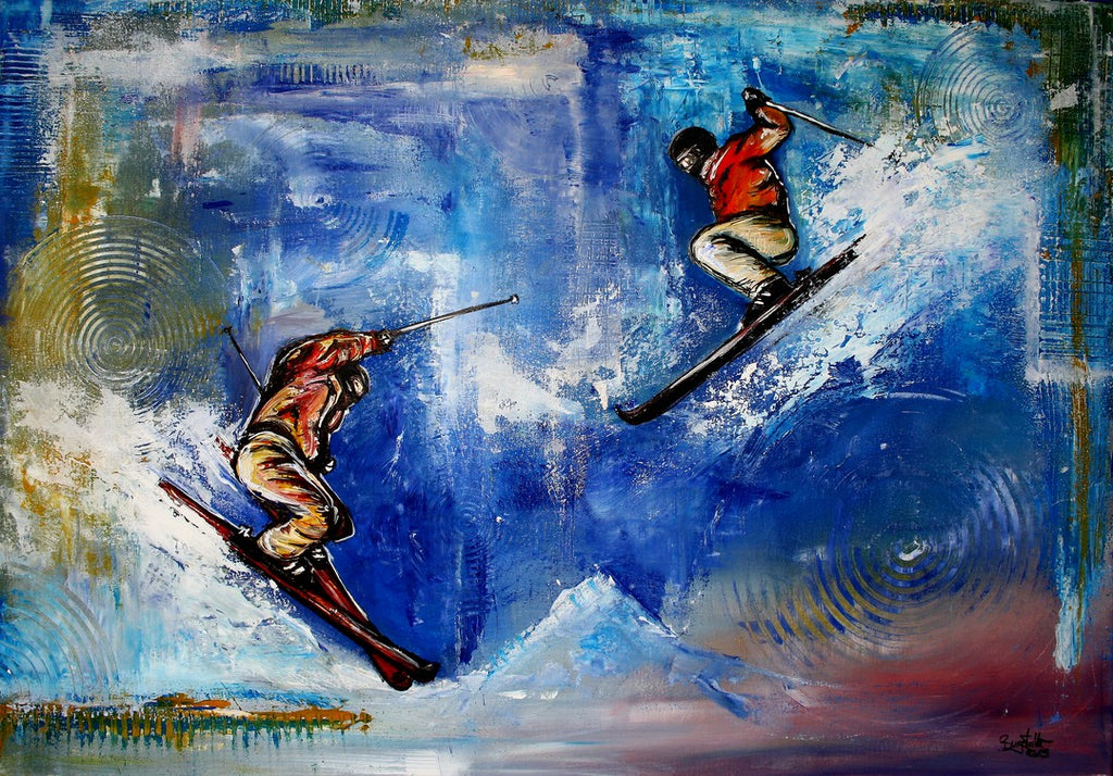 Handgemalte Sport Gemälde Skifahrer Tänzer