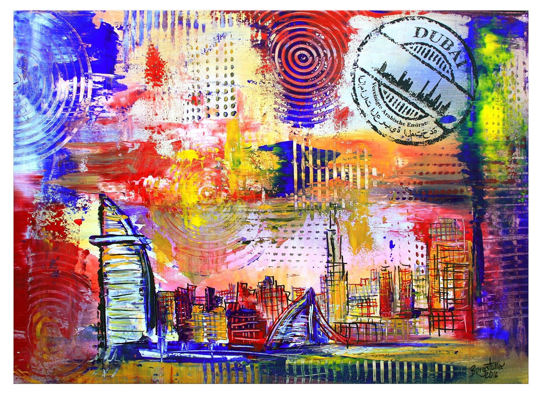 YS-Art Handgemaltes Acrylbild Auf Leinwand | Abstraktes Gemälde „Südquartier“ Mit Rahmen | Moderne Wandkunst Für Wohnzimmer & Schlafzimmer