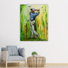 Gemaltes Golfbild abstrakt, Golfgemälde Golfer Leinwandbild