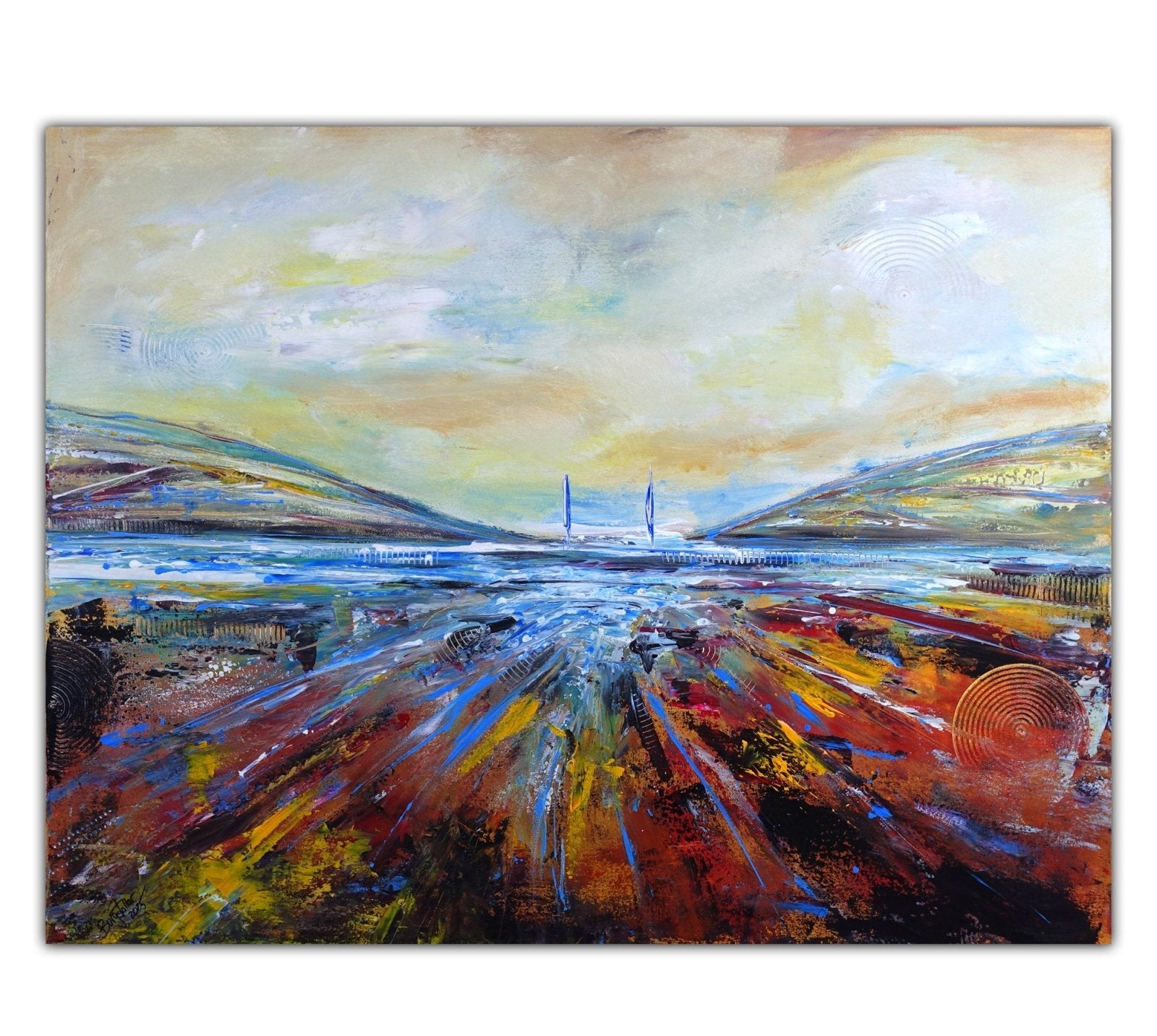 Segelboot Bild abstrakte Landschaftsmalerei Küste Meerbild 100x80