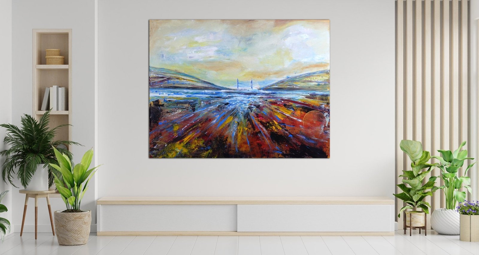 Abstrakte Landschaftsmalerei Küste Meerbild Segelboote