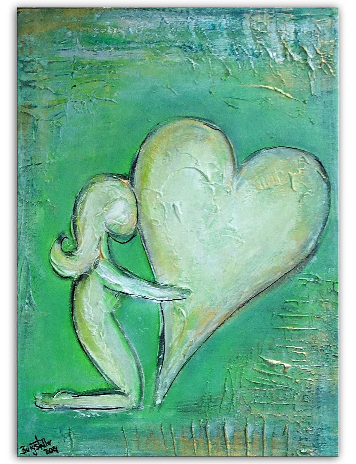 Herzbild Liebe Figur gruen beige modernes Bild Geschenk