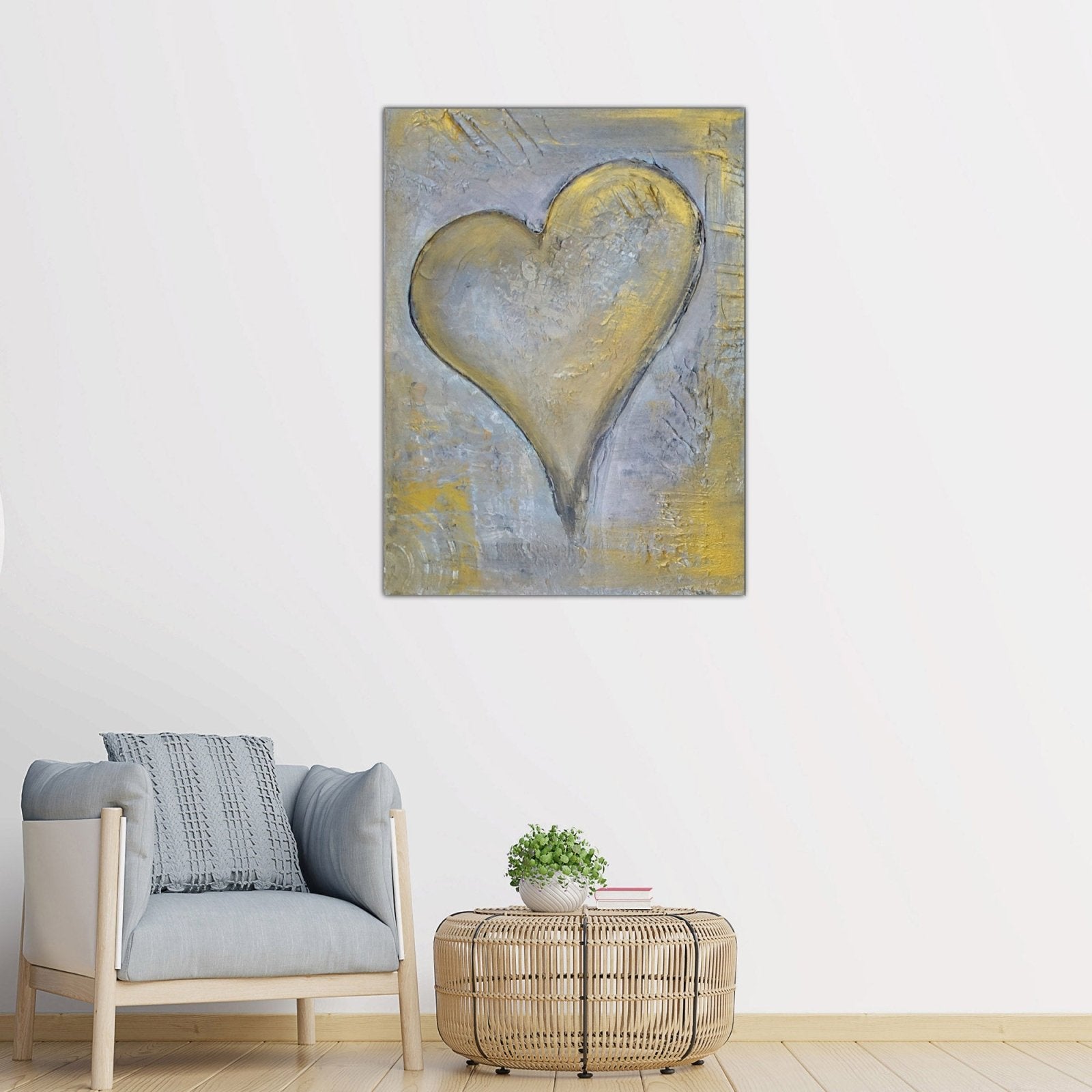 Herzbild gold silber handgemalt Acrylbild Leinwand 30x40