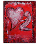 Rotes Herzbild mit Figur Liebesgeschenk handgemalt 30x40
