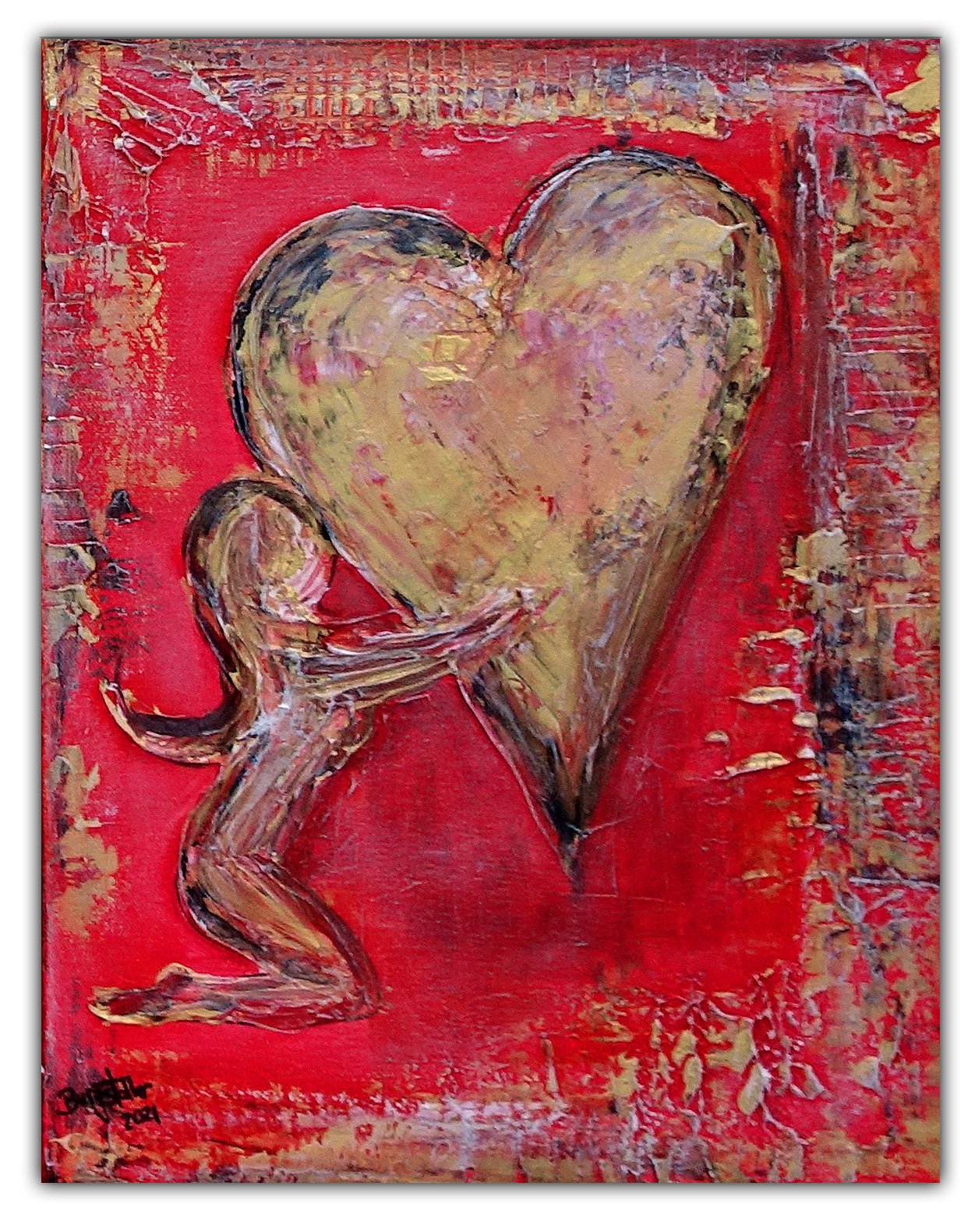 Herzbild rot gold Liebes Geschenk Partner Acrylgemaelde 30x40