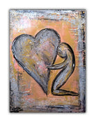 Herzbild mit Figur silber braun Leinwandbild Acrylgemälde 30x40