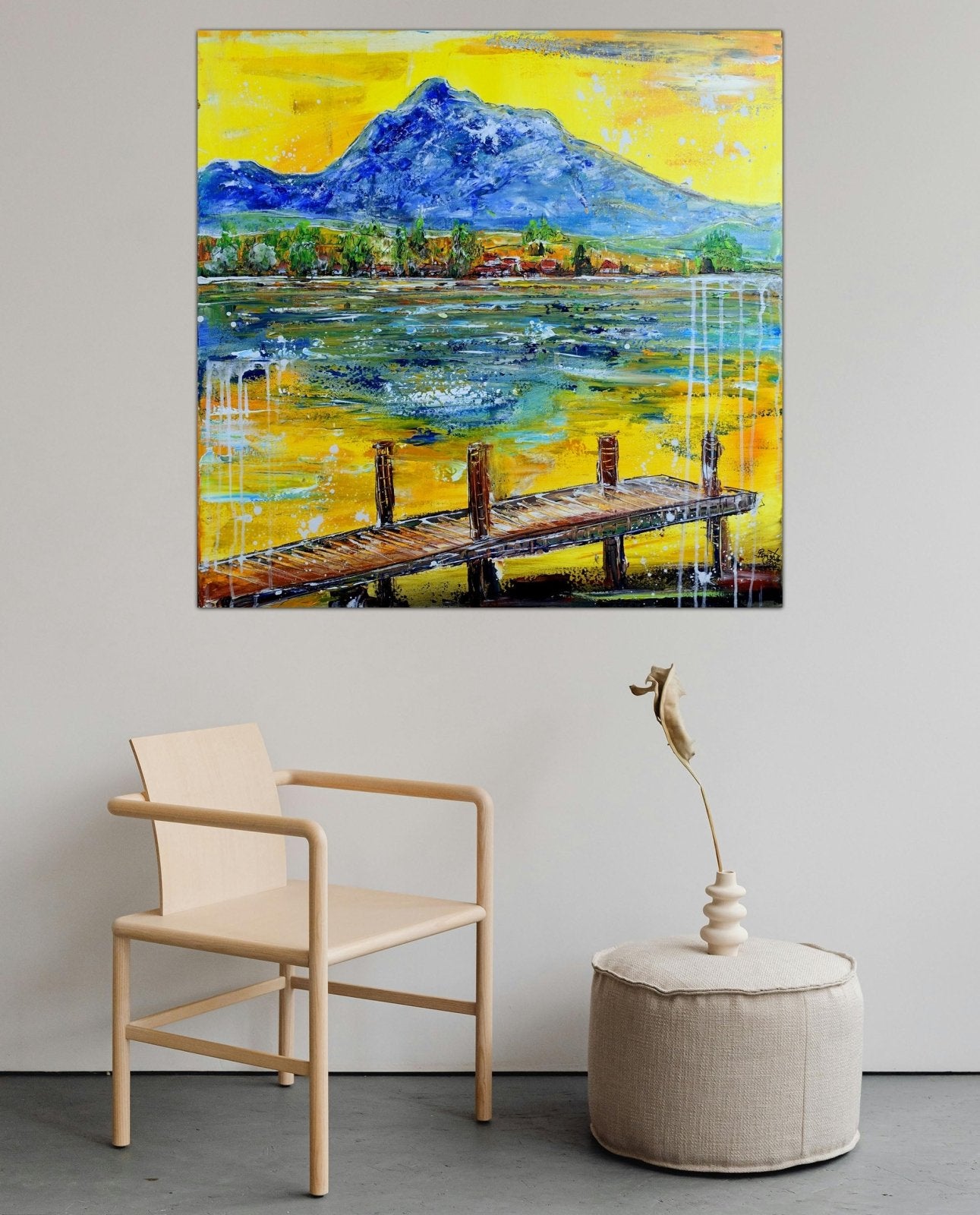 Hopfensee Allgäu Gemälde - abstrakte Malerei Berge See modern