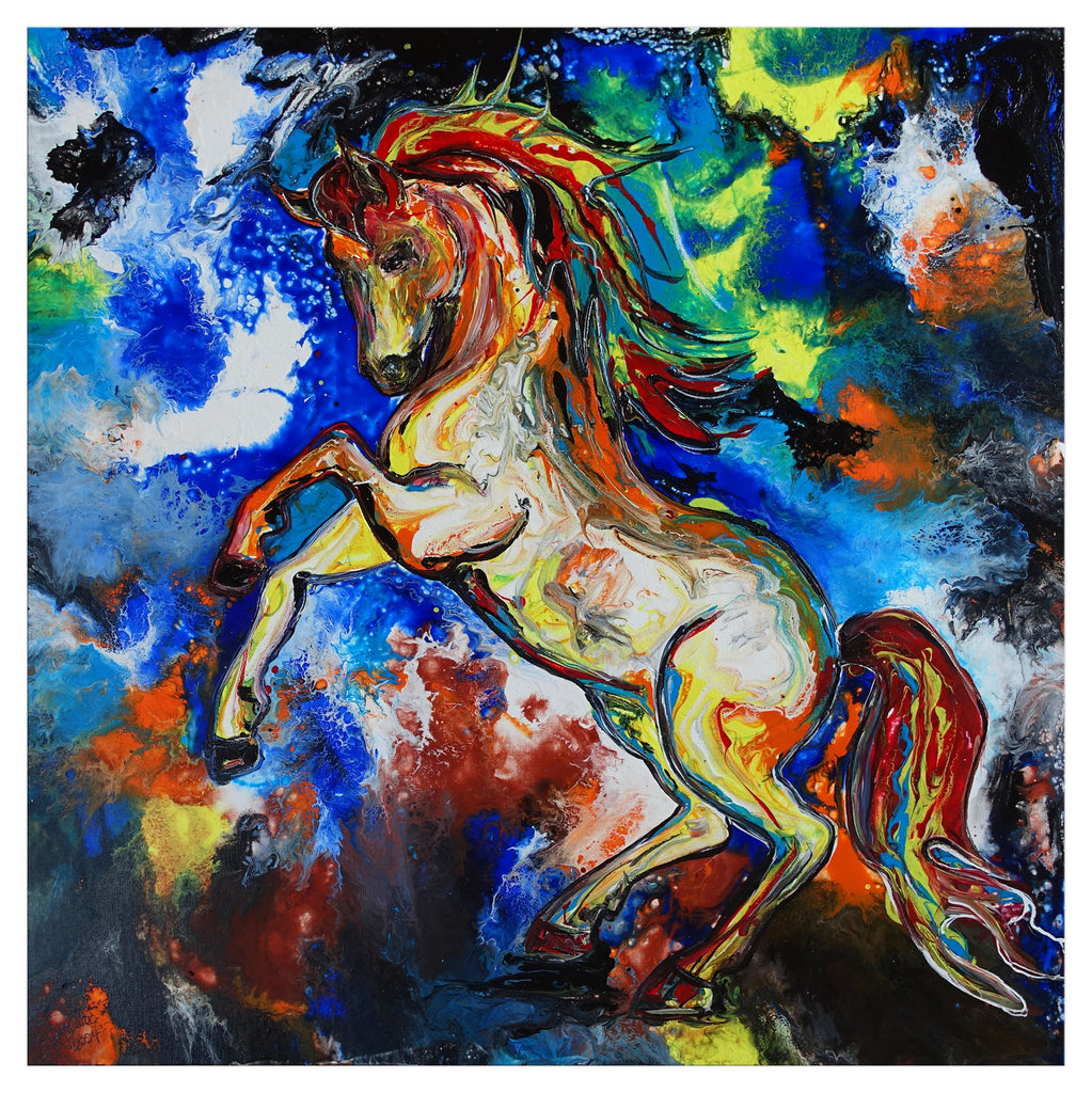 Horse Pferde Bild Leinwand abstraktes Acrylbild Unikat Original 80x80 2402