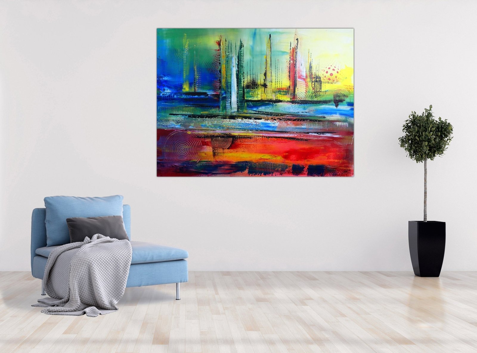 Jacksonville abstraktes Leinwandbild blau rot gelb