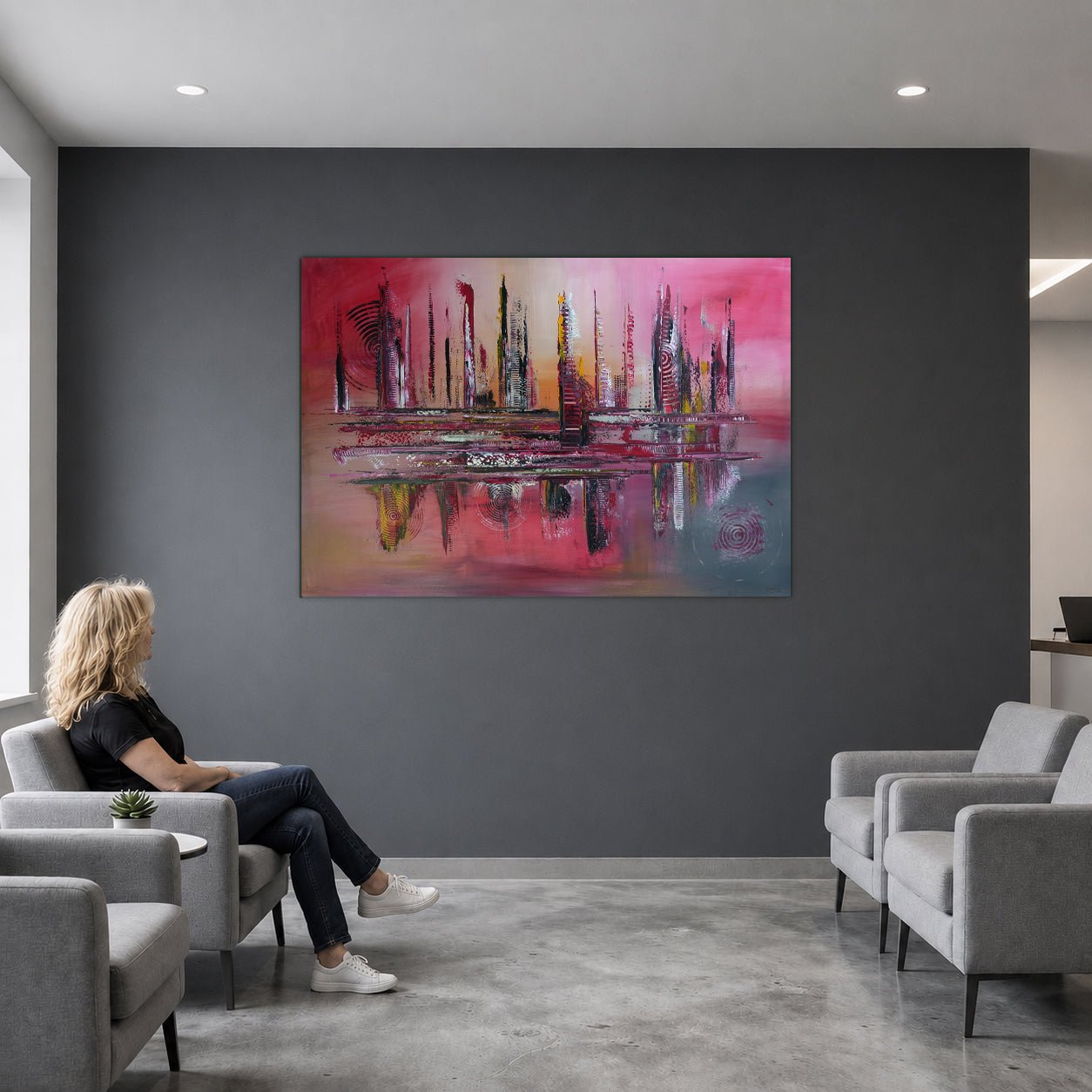 Abstraktes Acrylbild Leinwand Original Gemälde rot gelb