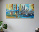 Abstraktes Stadtbild Köln mit Dom und Hohenzollernbrücke