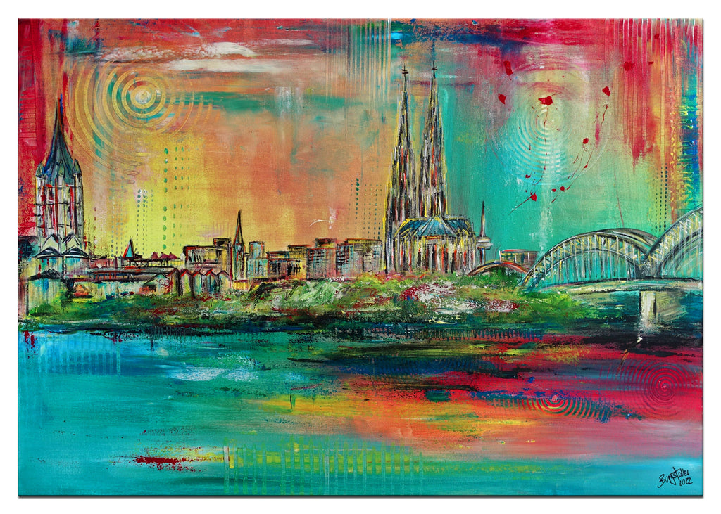 Kölner Skyline mit Dom - Stadt Gemälde 116x81 02