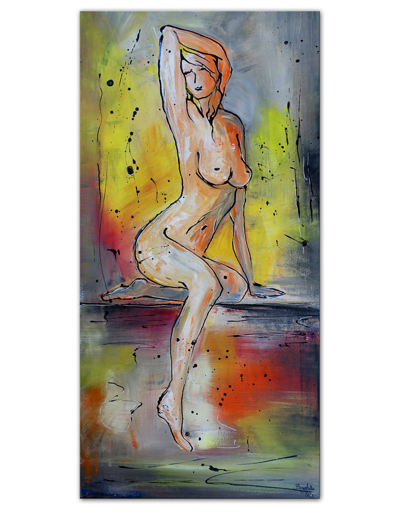 Leni Erotik Bild handgemalt Frau Skizze Acrylmalerei 50x100 