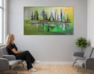 Ljubljana: abstraktes Skylinebild grün gelb, modernes Kunstbild
