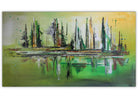 Ljubljana: abstraktes Skylinebild grün gelb, modernes Kunstbild 140x80