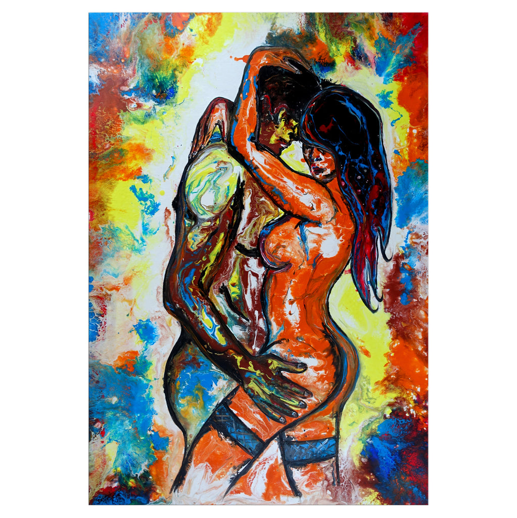 Liebespaar nackt gemalt, Gemälde Mann Frau Akt Acryl 65x100