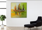 Merida - abstraktes Acrylbild grün gelb, Original Gemälde modern