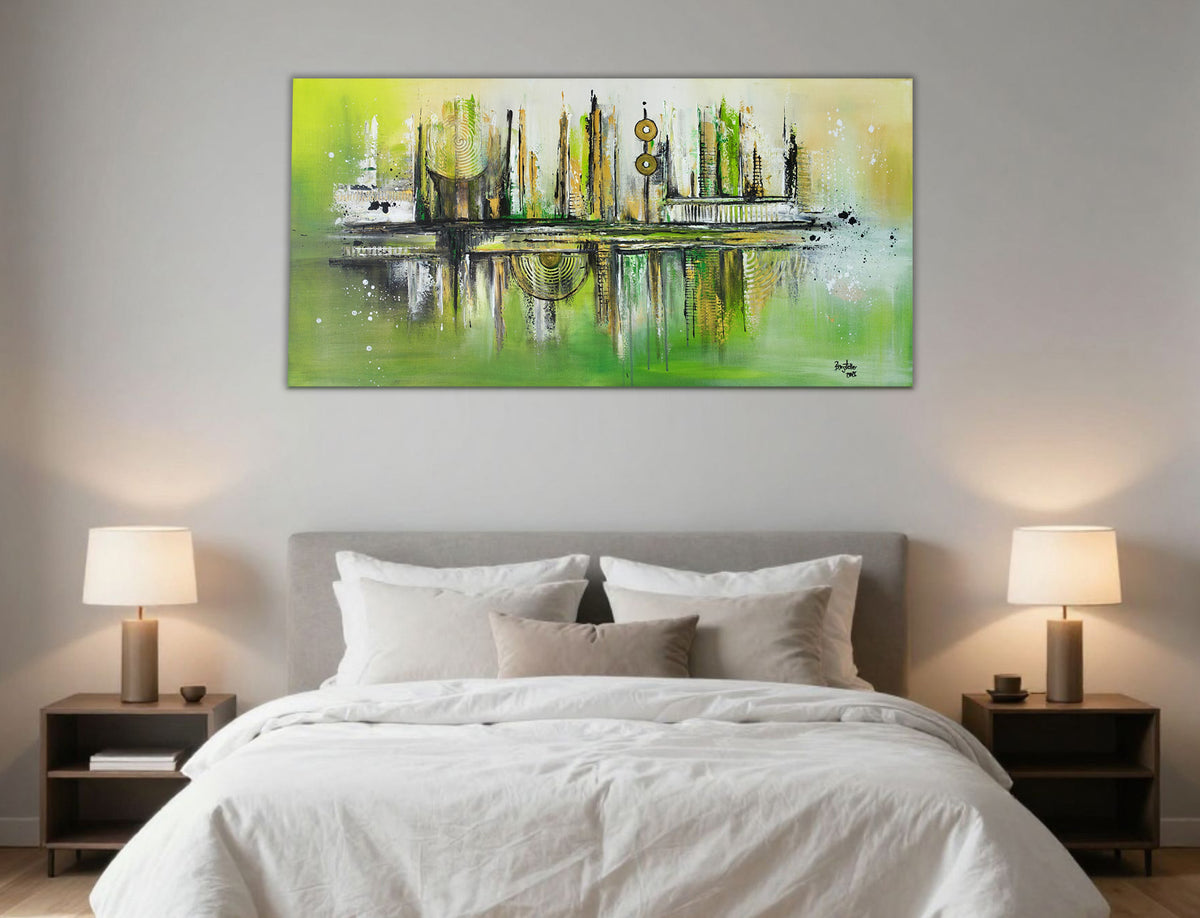 Abstraktes Gemälde Grün Gold, modernes Acrylbild