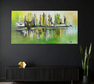 Abstraktes Gemälde Grün Gold, modernes Acrylbild Original
