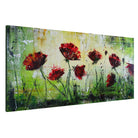 Abstraktes Mohnblumenbild Rot Grün, moderne Blumenmalerei Blumenwiese 120x60
