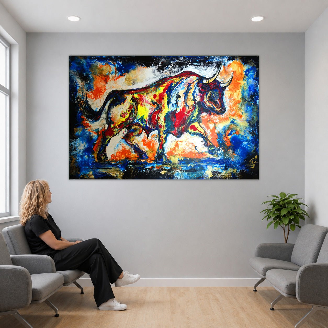 Wandbild Stier Gemälde abstrakt, gemaltes Stierbild 150x100