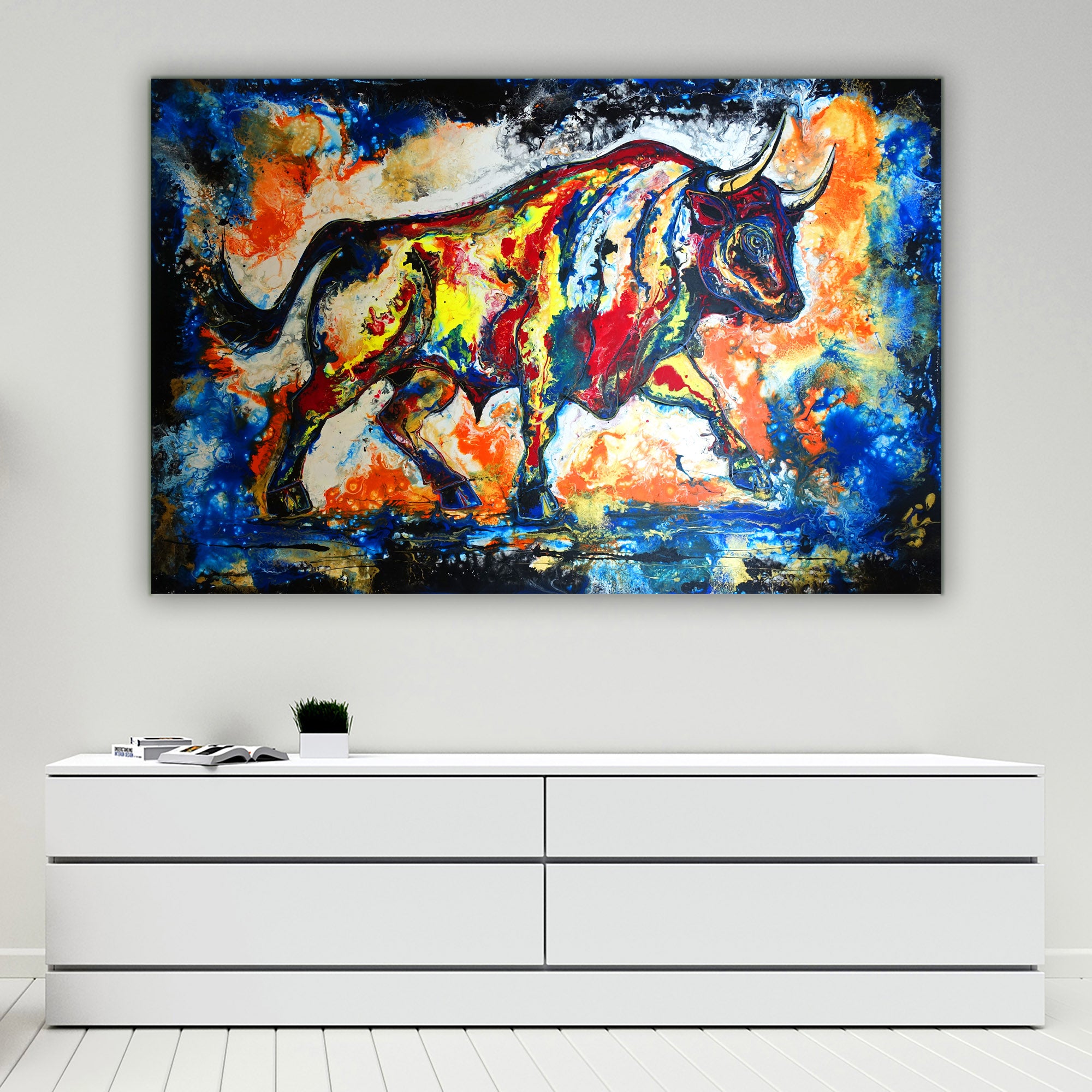 Wandbild Stier Gemälde abstrakt, gemaltes Stierbild