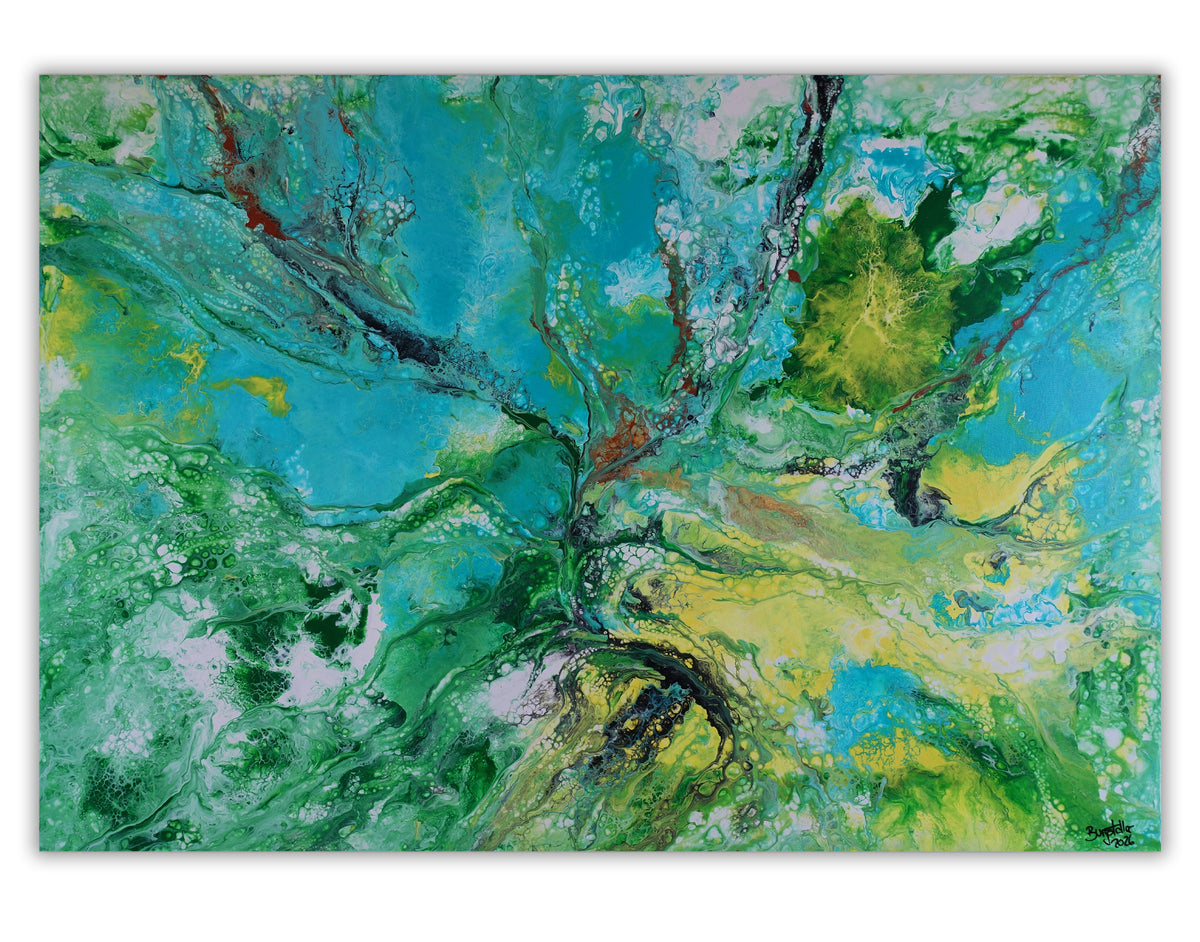 Abstraktes Acrylbild Türkis, Original Gemälde Leinwand 100x70