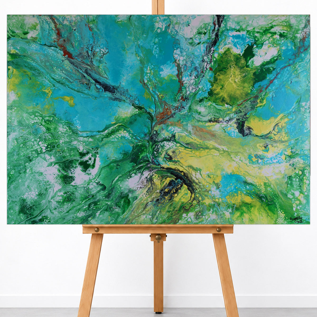 Nebenflüsse: Abstraktes Acrylbild Türkis Grün Gelb