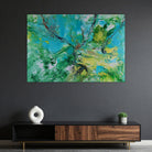 Abstraktes Acrylbild Türkis Grün Gelb, Original Gemälde Leinwand 100x70
