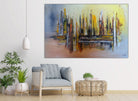 Abstraktes Gemälde grau gelb braun, Original Acrylbild Leinwand 