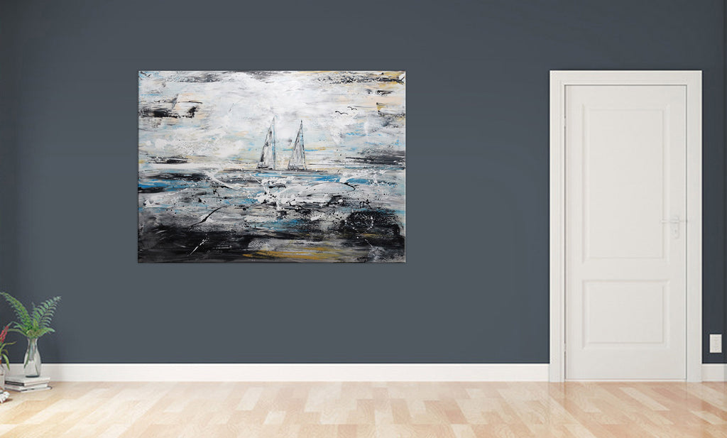 Segelboote abstrakt gemalt auf Leinwand 145x90