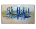 Nordstadt - abstraktes Skyline Gemälde beige blau Leinwandbild Acryl 140x80
