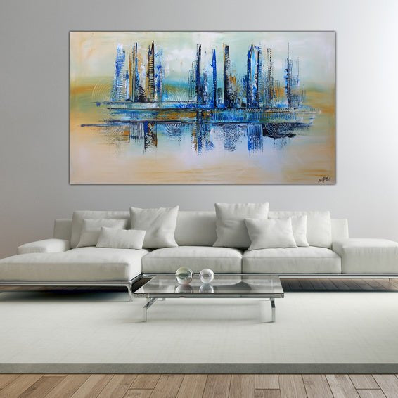 Nordstadt - abstraktes Gemälde beige blau Acryl