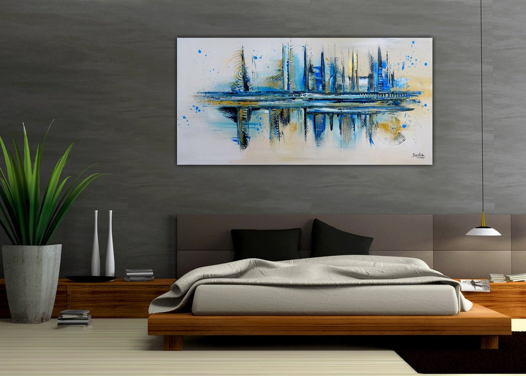 Novosibirsk - abstraktes Original Gemälde blau beige