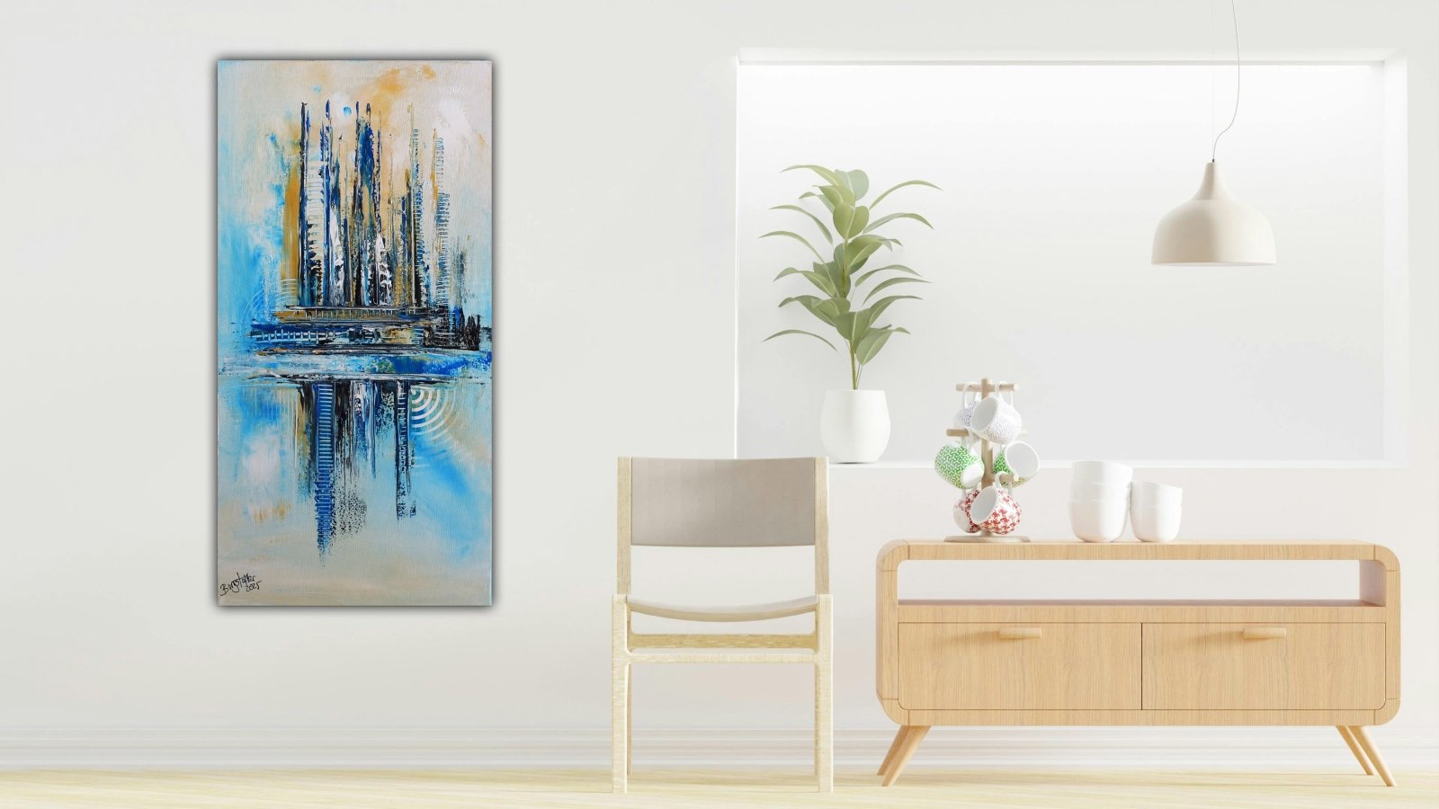 Nuuk: Abstraktes Gemälde blau beige hochformat modernes Kunstbild w1