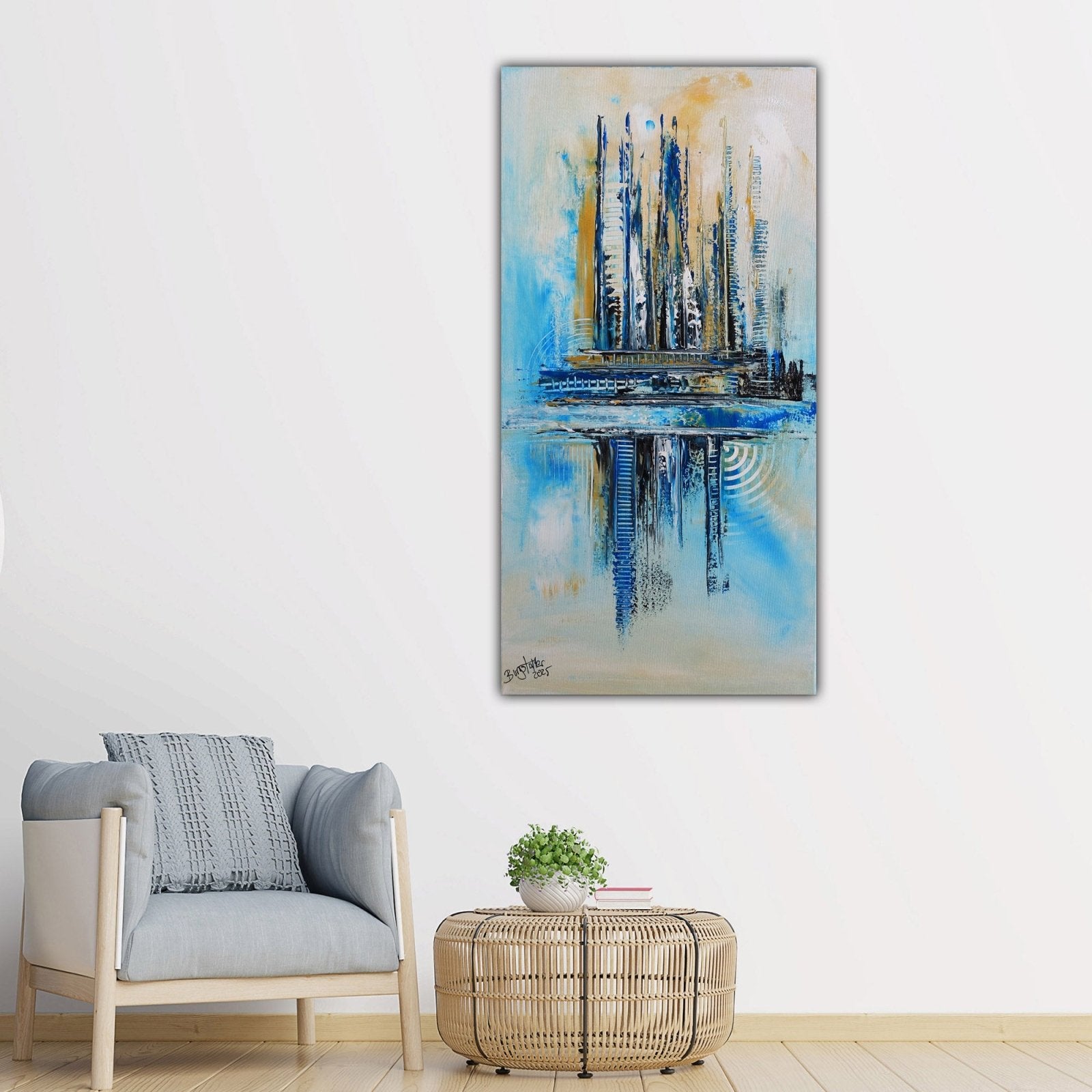 Nuuk: Abstraktes Gemälde blau beige hochformat modernes Kunstbild w2