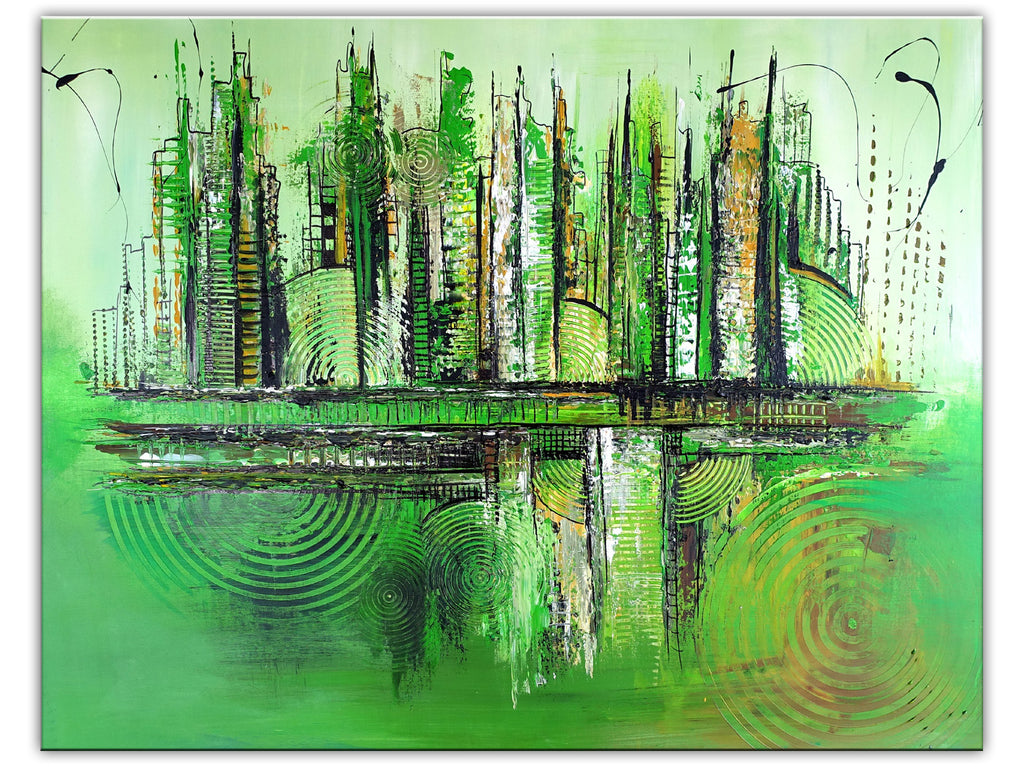 Verwachsen - grünes Leinwandbild Wandbild abstrakt 80x100 cm