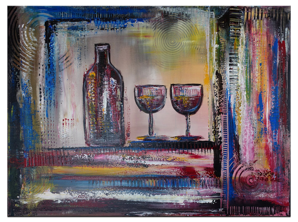 Weinglas Flasche Leinwandbild Stillleben abstrakt 80x60