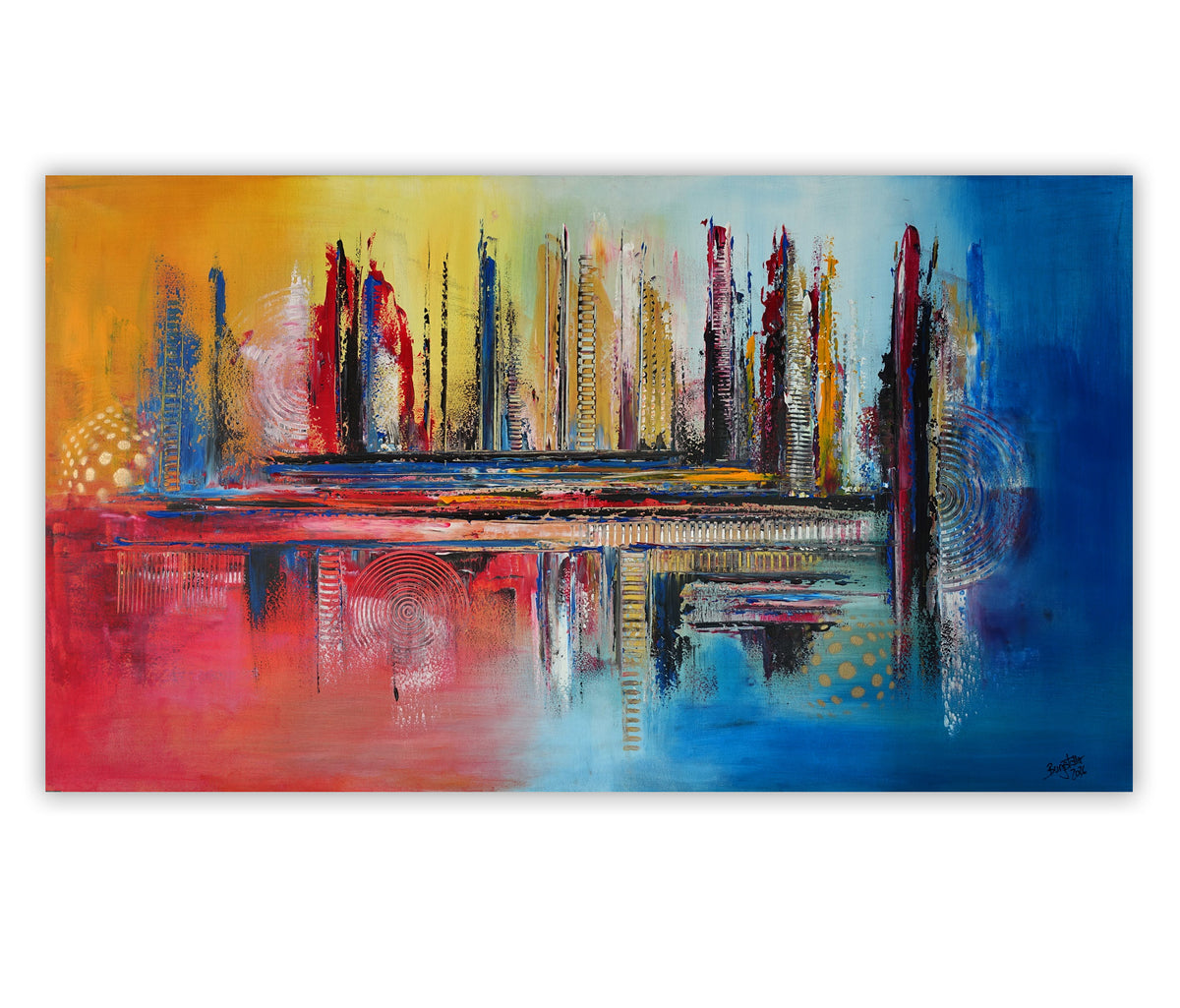 Pulsieren - abstraktes Original Gemälde rot blau, Leinwandbild handgemalt