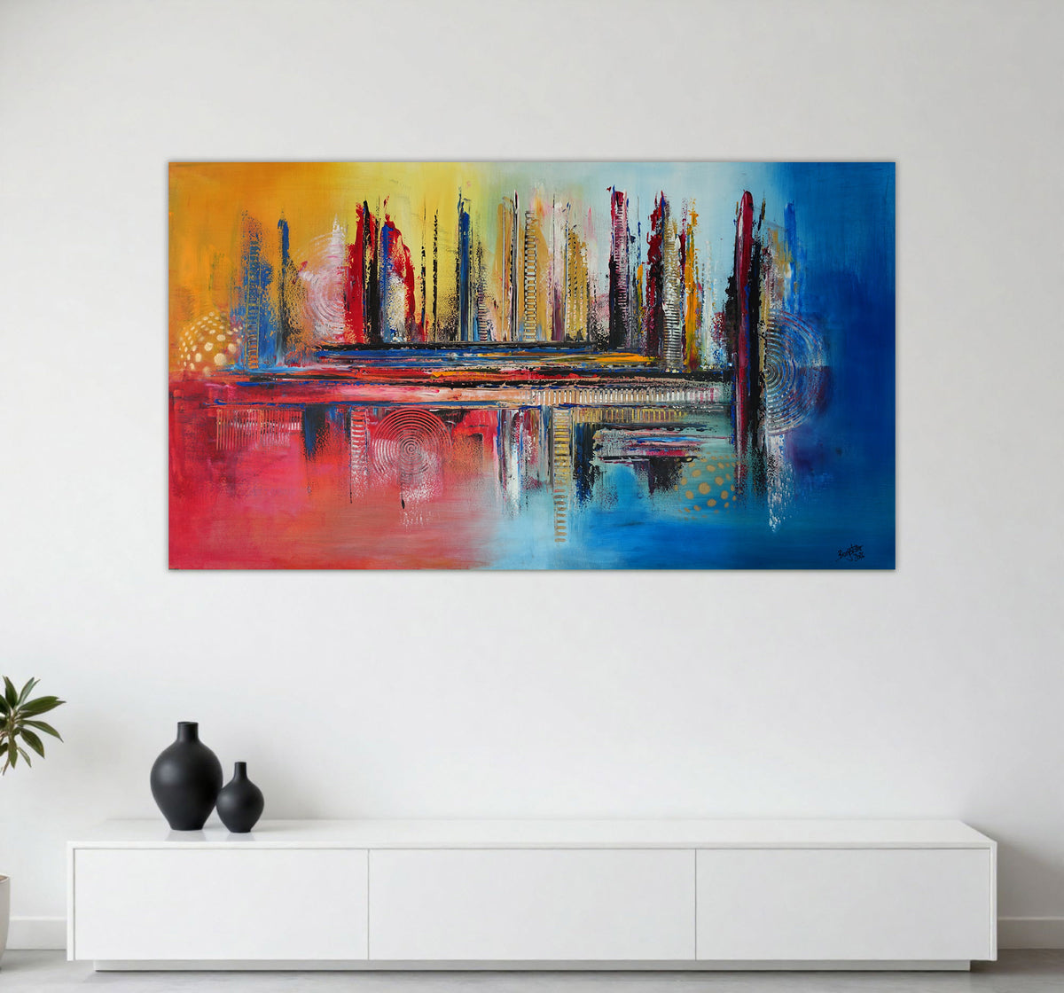 Pulsieren - abstraktes Original Gemälde rot blau, Leinwandbild