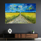 Rapsfeld – Sommerliches Landschaftsgemälde in Gelb und Blau, Acrylbild