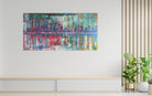 Abstraktes Acrylgemälde in Blau Türkis Rot 120x60