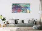 Abstrakte Stadtlandschaft, Acrylgemälde in Blau Türkis Rot 120x60
