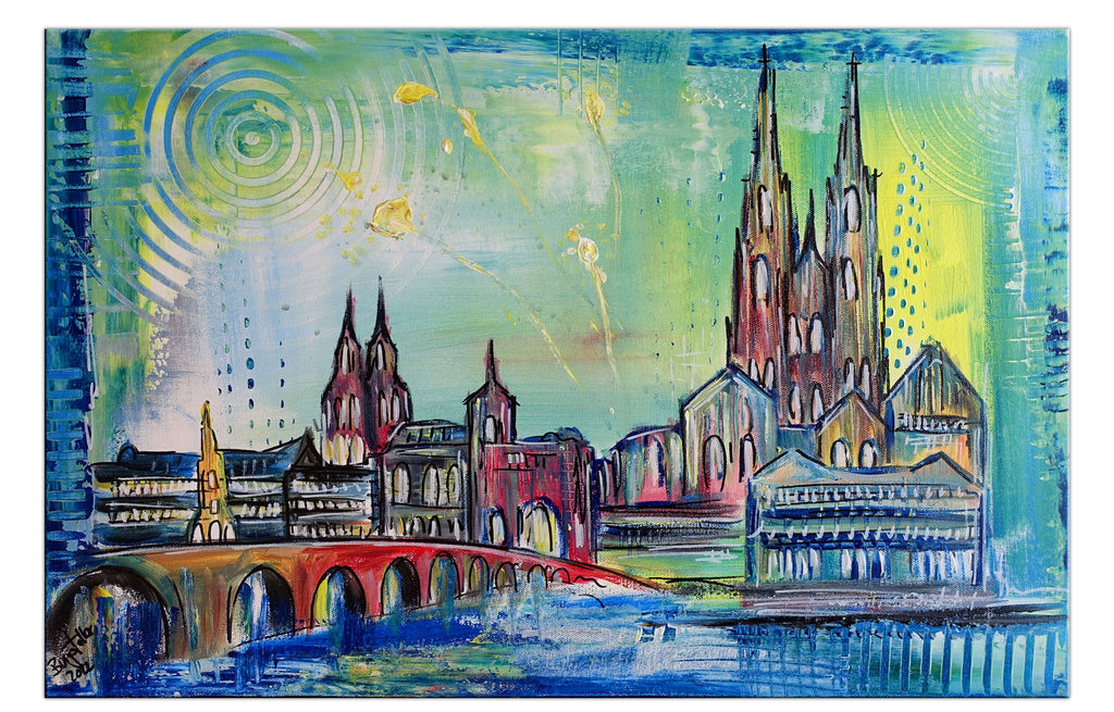 Regensburg mit Dom - abstraktes Leinwandbild Gemälde 60x40cm