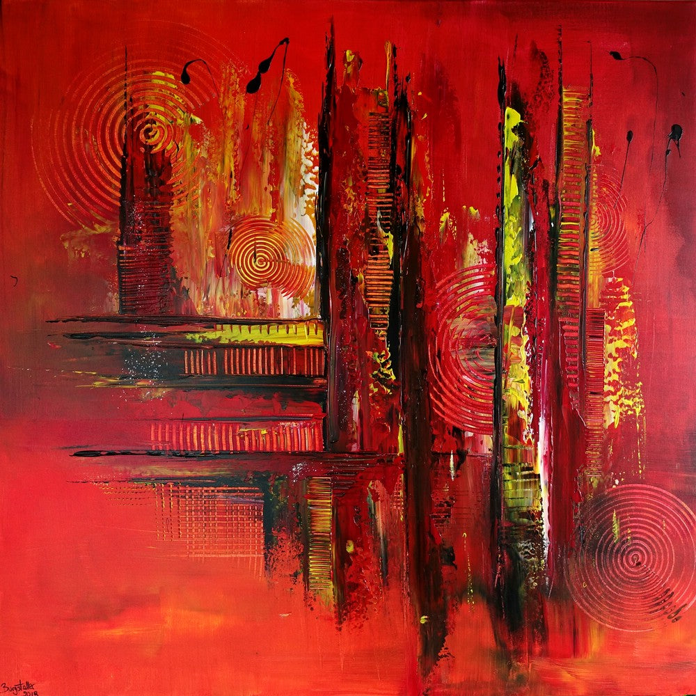 Rote abstrakte Gemälde in Acryl auf Leinwand