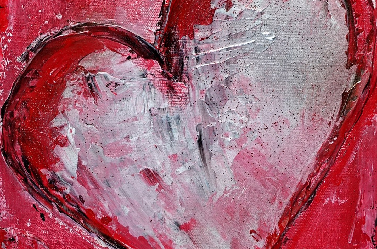 Herz Gemälde rot silber handgemalt Leinwandbild Acrylbild
