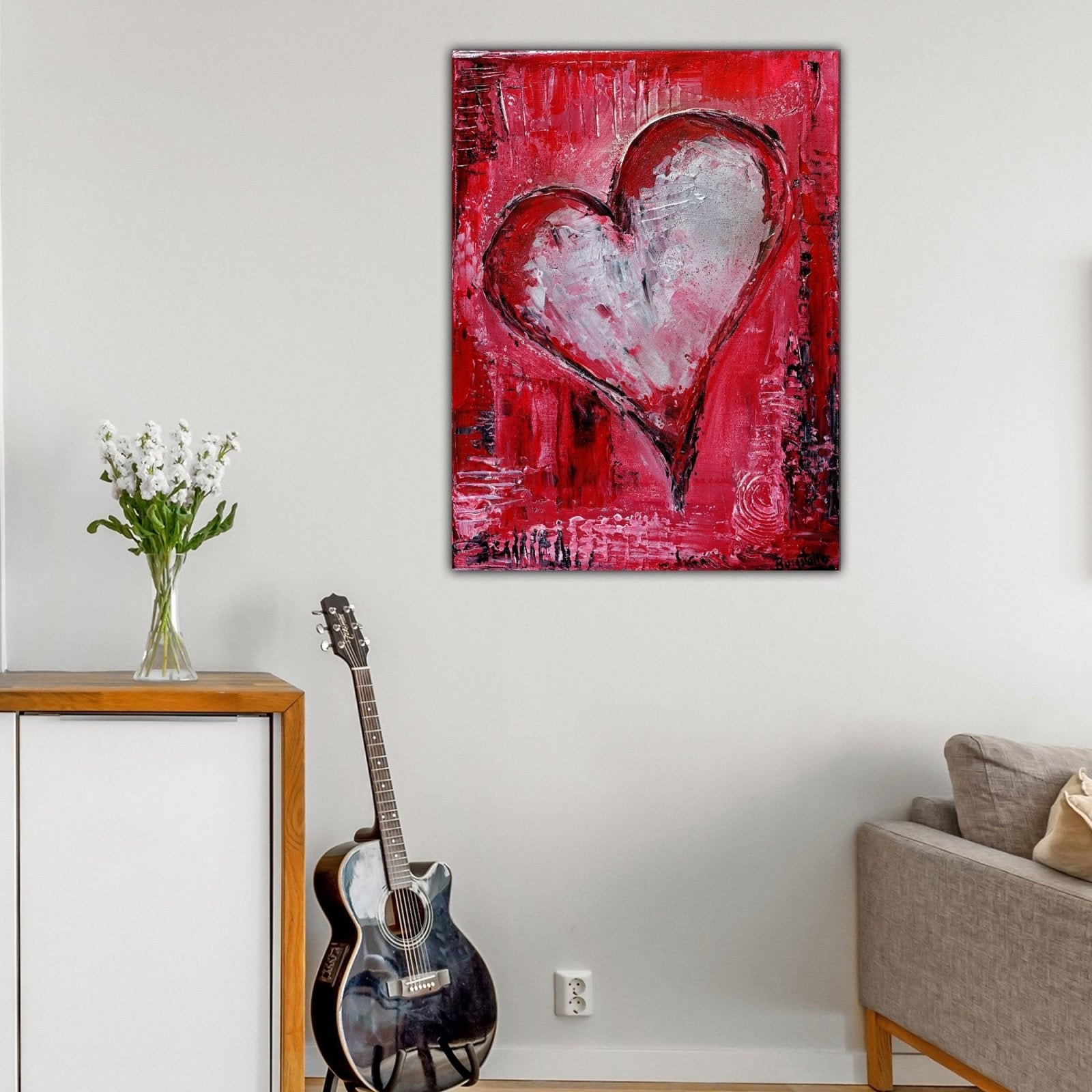 Herz Gemälde rot silber handgemalt